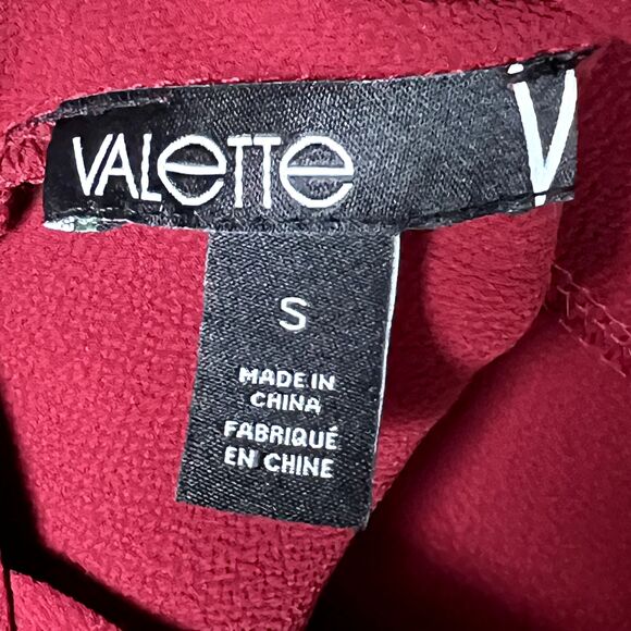 Valette Sz S Burgundy 3/4 Dolman Sleeve Blouse Open Back 3 Straps - Picture 5 of 10